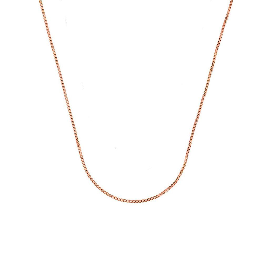 Sterling Silver Box Chain Necklace in Rose Gold Finish – 1mm Width