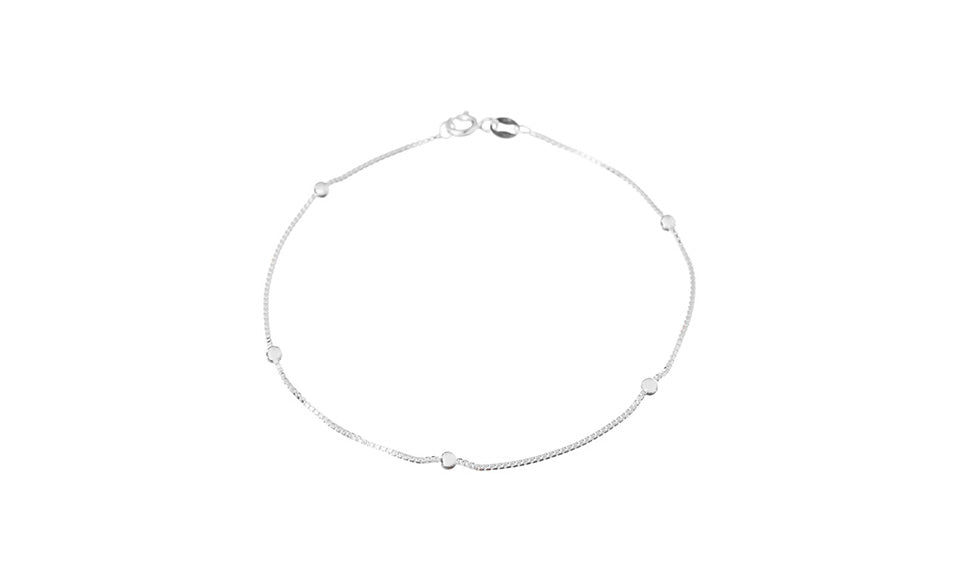 Italian Sterling Silver Beaded Box Anklet