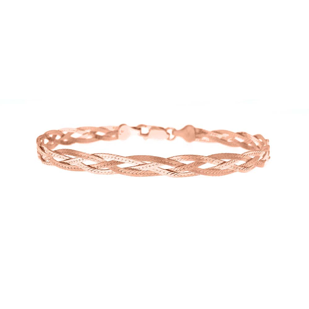 Italian Sterling Silver Diamond Cut Braided Herringbone Bracelet