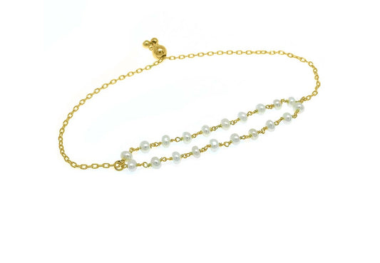 Italian Sterling Silver Adjustable Freshwater Pearl Bead Bracelet