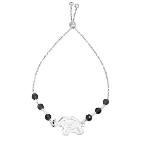 Italian Sterling Silver Adjustable Freshwater Pearl Or Crystal Elephant Charm Bracelet
