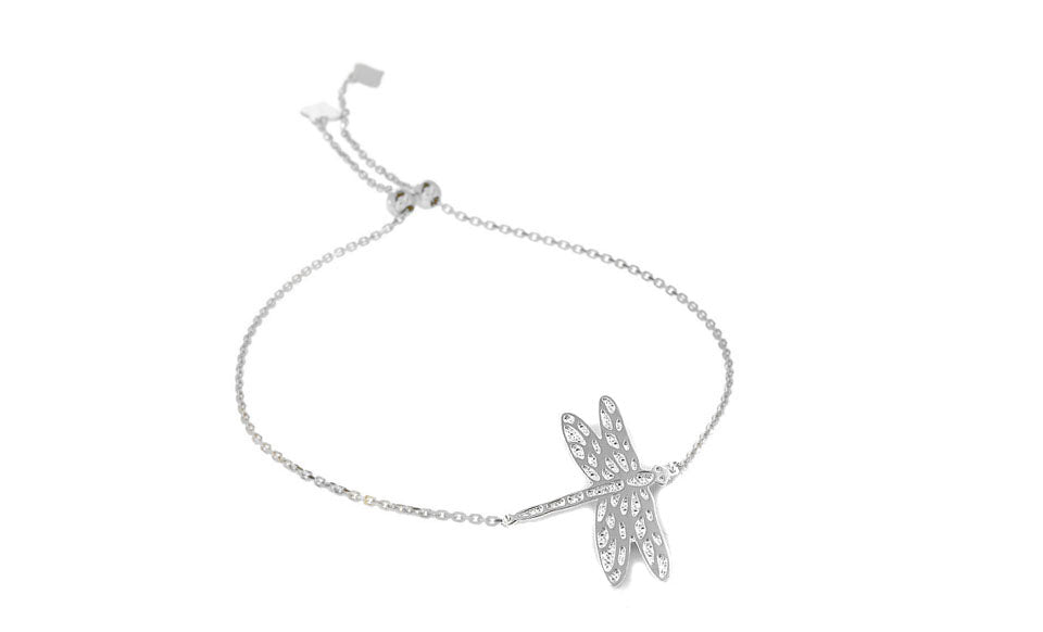Italian Sterling Silver Adjustable Dragonfly Charm Slider Bracelet