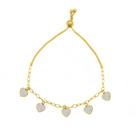 Italian Sterling Silver Heart Charm Adjustable Bracelet – Micropavé