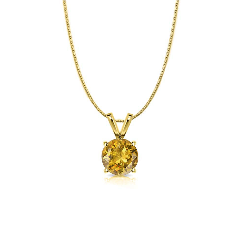 10K Gold Round Cut Crystal Solitaire Pendant – 3.00 CTW