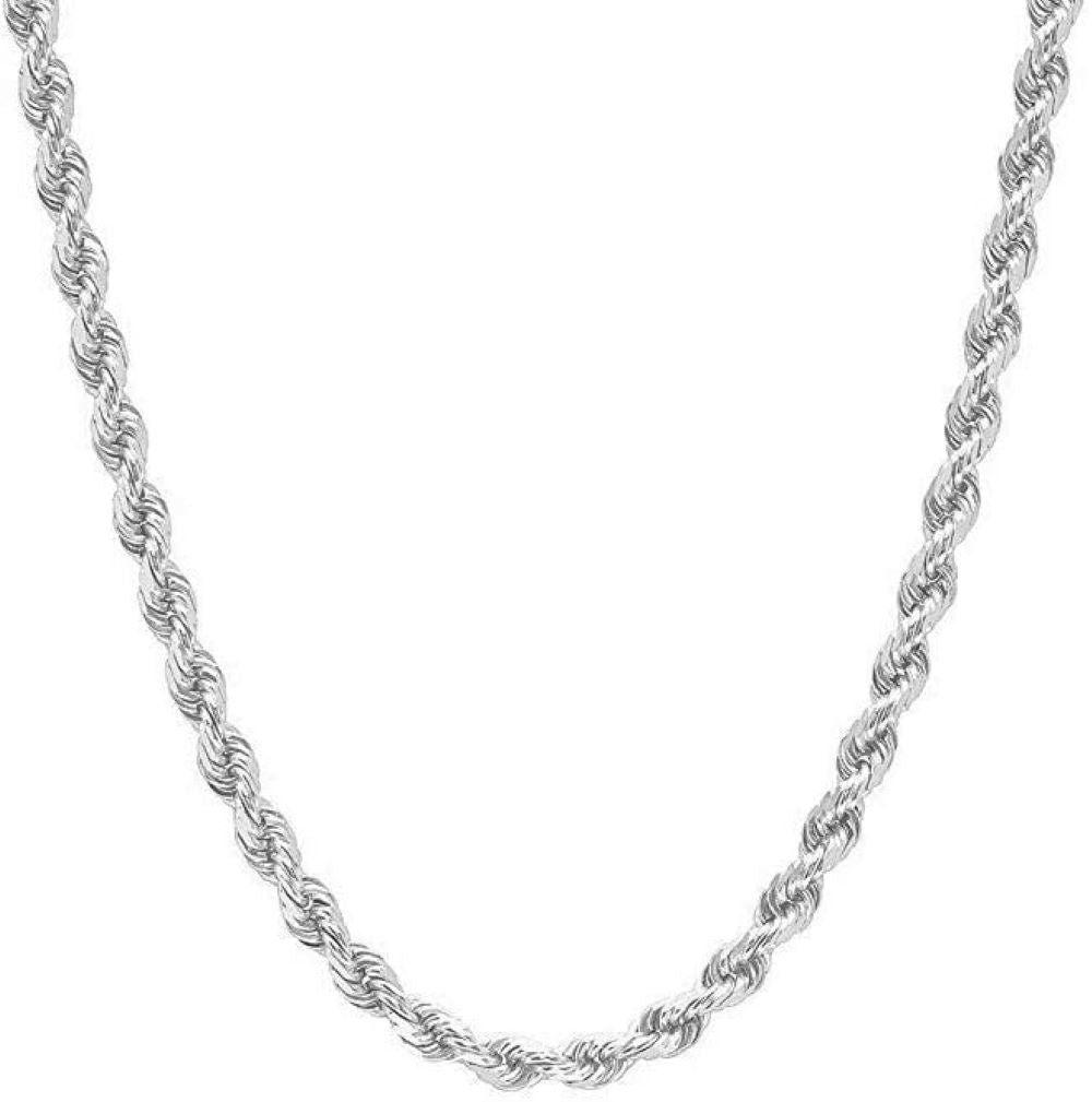 925 Sterling Silver Diamond-Cut Rope Chain Necklace – Made in Italy