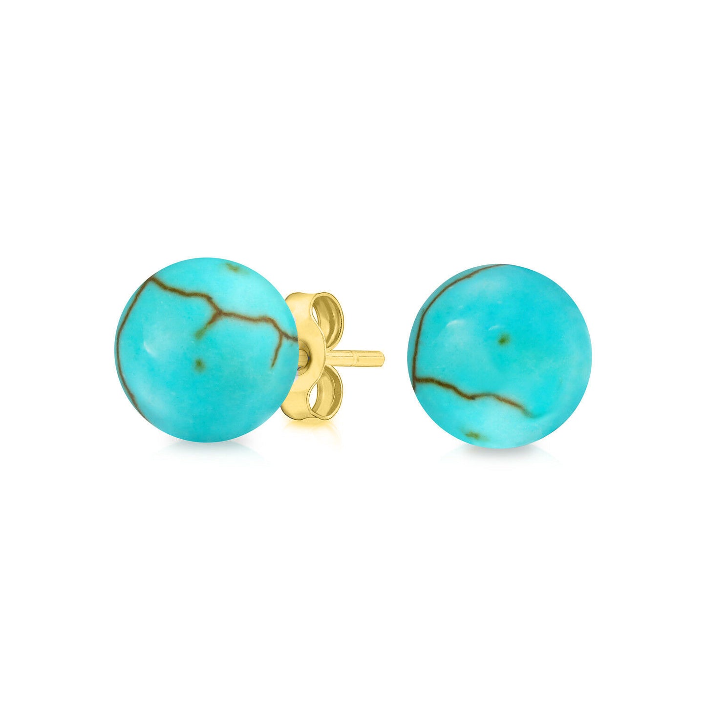 14K Gold Genuine Turquoise Ball Stud Earrings