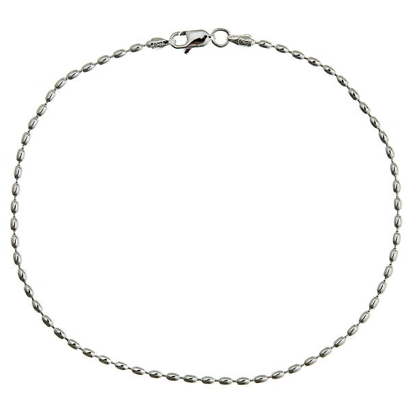 Italian Sterling Silver Oval Bead Anklet