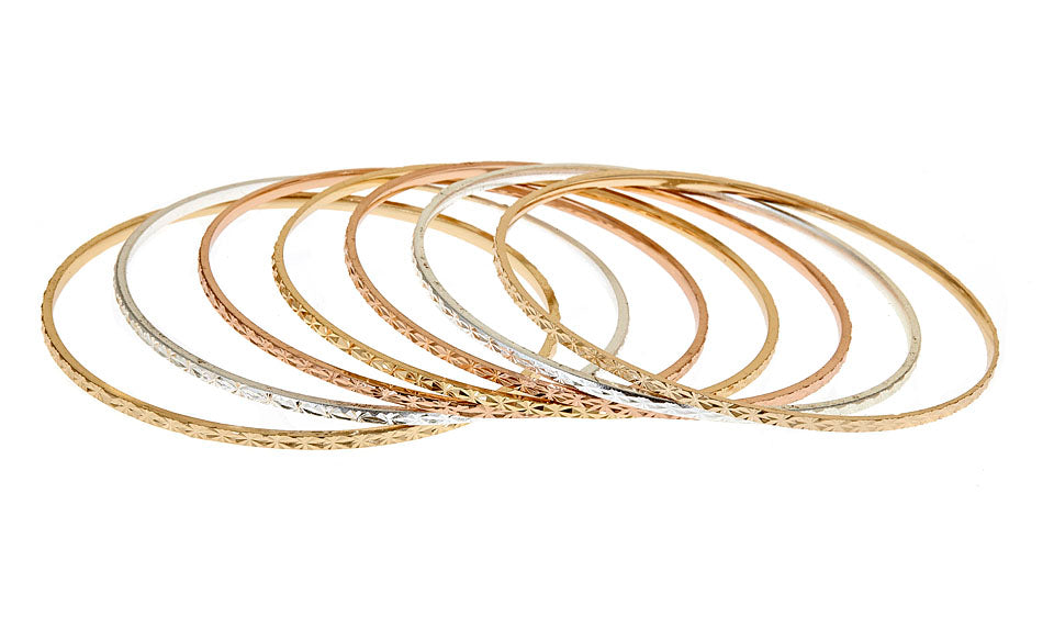 Set of 7 Stackable Bangle Bracelets – Mixed Metal Plated