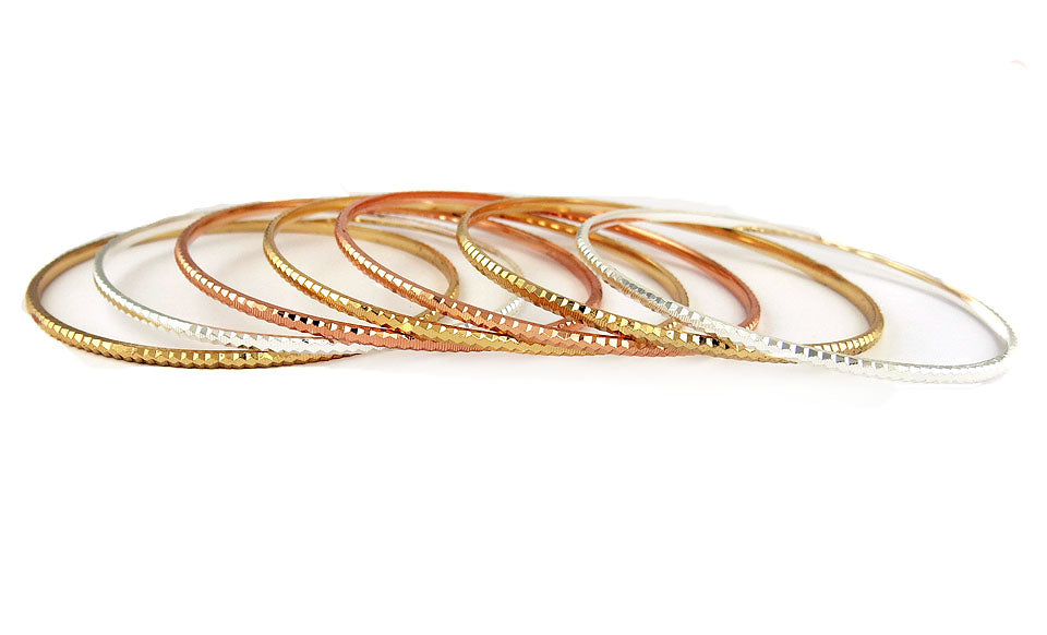 Set of 7 Stackable Bangle Bracelets – Mixed Metal Plated