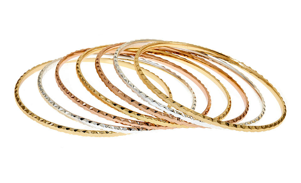 Set of 7 Stackable Bangle Bracelets – Mixed Metal Plated