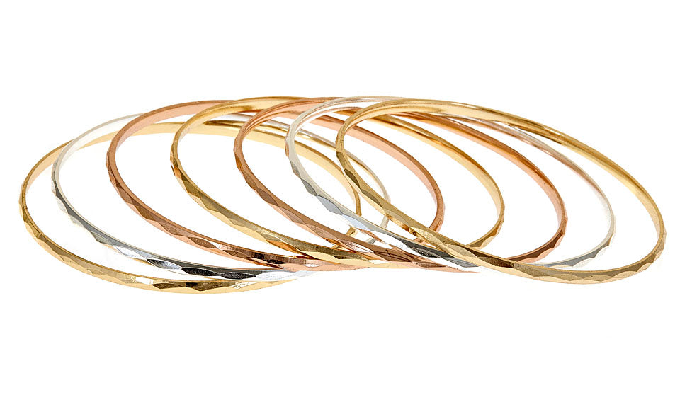 Set of 7 Stackable Bangle Bracelets – Mixed Metal Plated