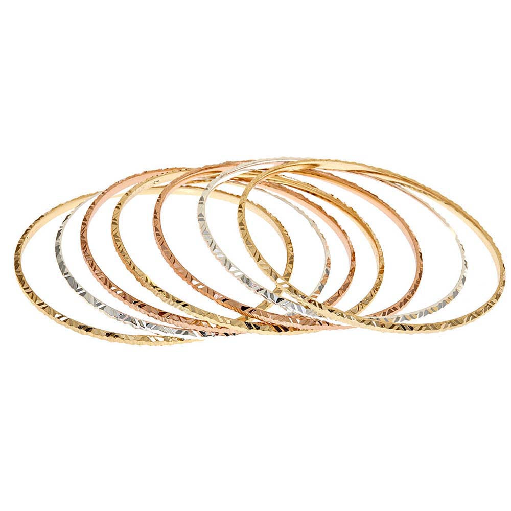 Set of 7 Stackable Bangle Bracelets – Mixed Metal Plated