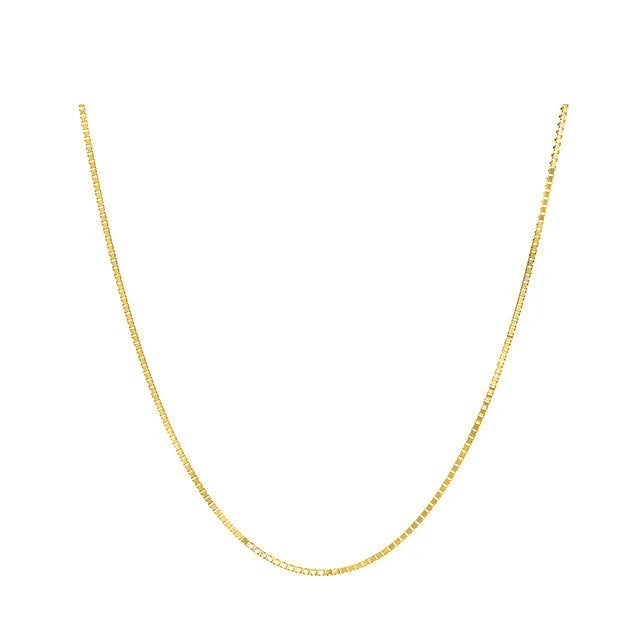 Sterling Silver Box Chain Necklace in Gold Finish – 1mm Width