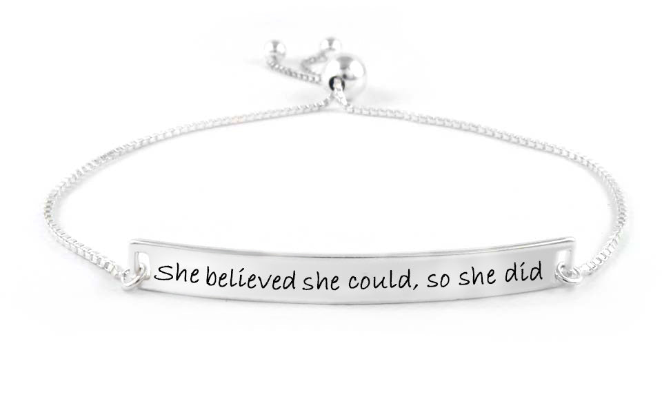 Italian Sterling Silver "She Believed She Could" Adjustable Bracelet