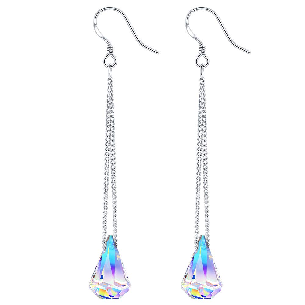 Aurora Borealis Swarovski Crystal Drop Hook Earrings – Pyramid Cut