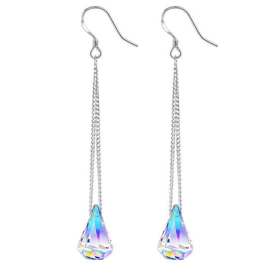 Aurora Borealis Swarovski Crystal Drop Hook Earrings – Pyramid Cut
