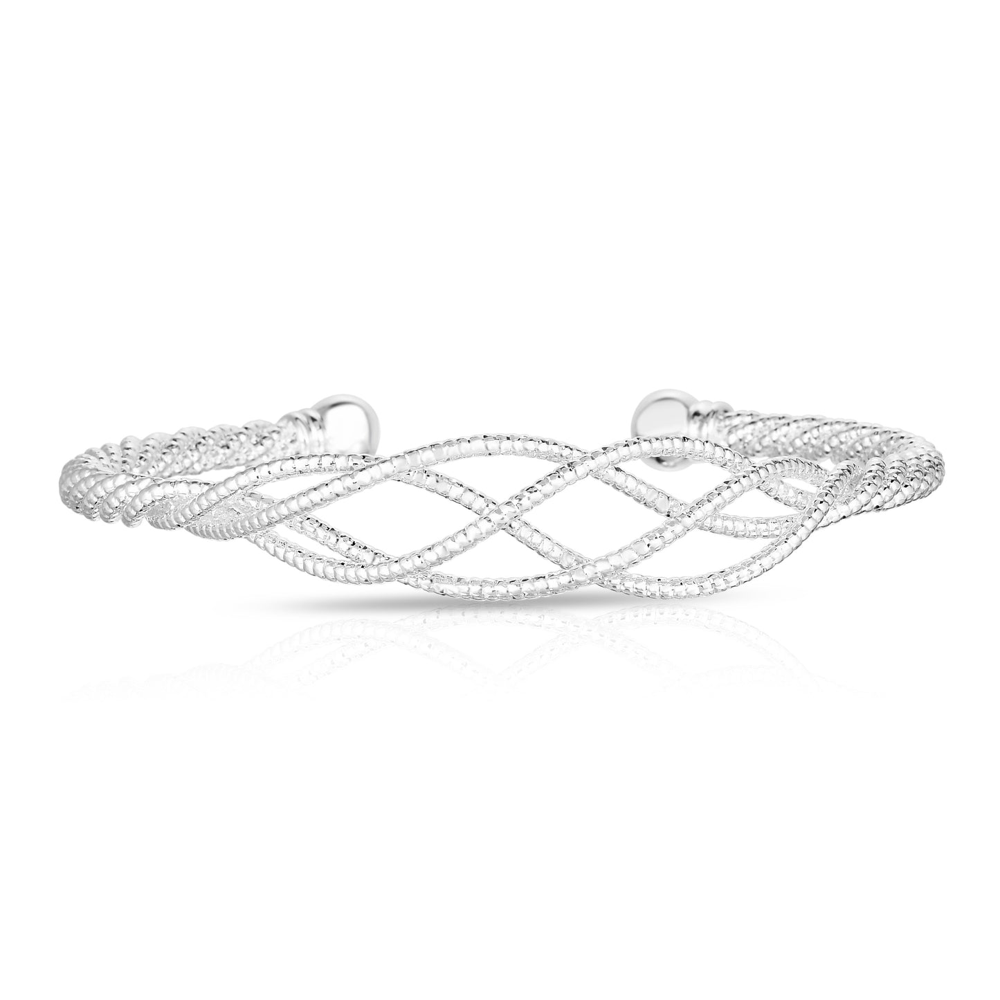 Sterling Silver Intertwined Diamond Cut Cuff Bangle