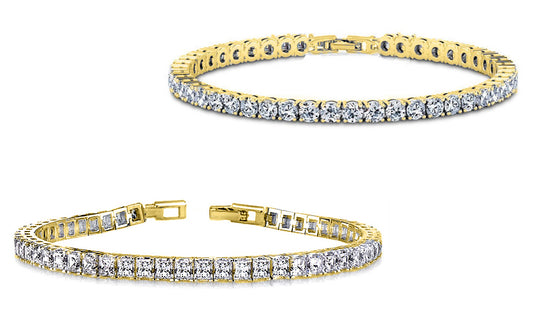 Set of 2 Round and Princess Cut Crystal Tennis Bracelets