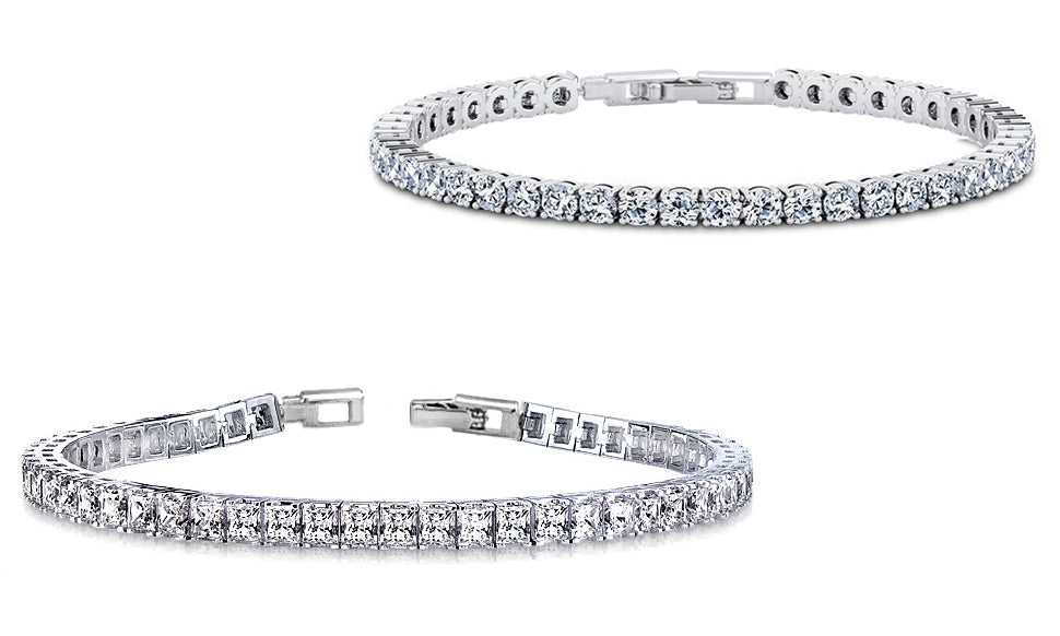 Set of 2 Round and Princess Cut Crystal Tennis Bracelets