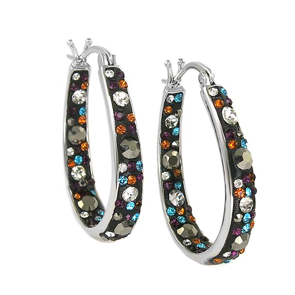 Graduated Multi-Stone Crystal Hoop Earrings