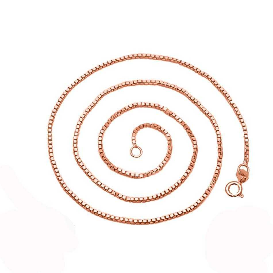 Sterling Silver Box Chain Necklace in Rose Gold Finish – 1mm Width
