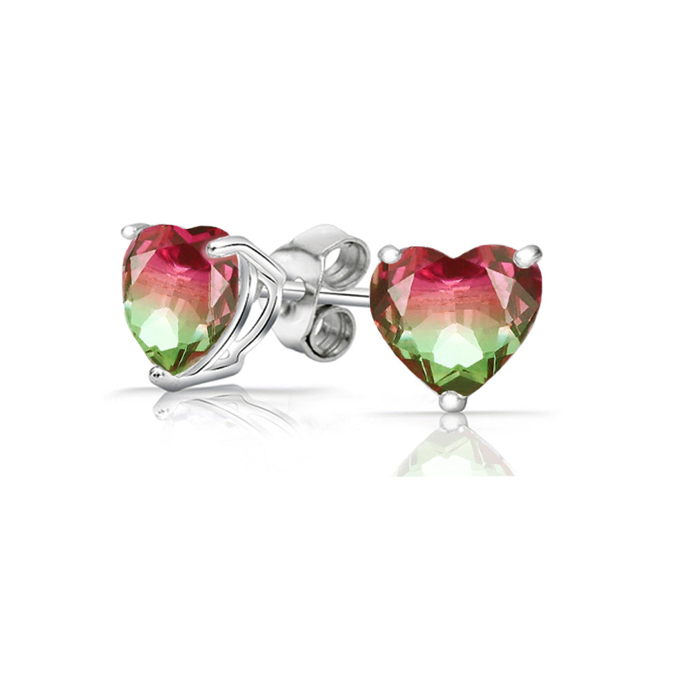 Sterling Silver Watermelon Tourmaline Stud Earrings – Round, Princess, or Heart Cut