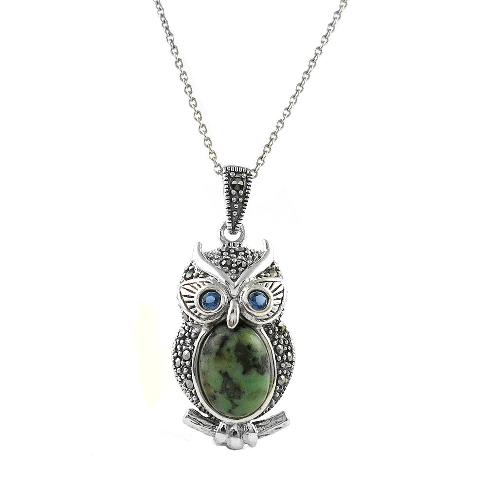 Genuine Turquoise and Marcasite Sterling Silver Animal Necklace