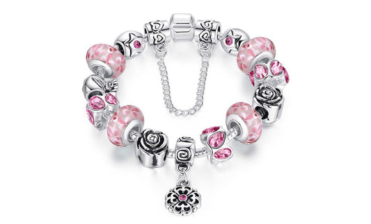 Murano Bracelet with Flower Charm and Austrian Crystals