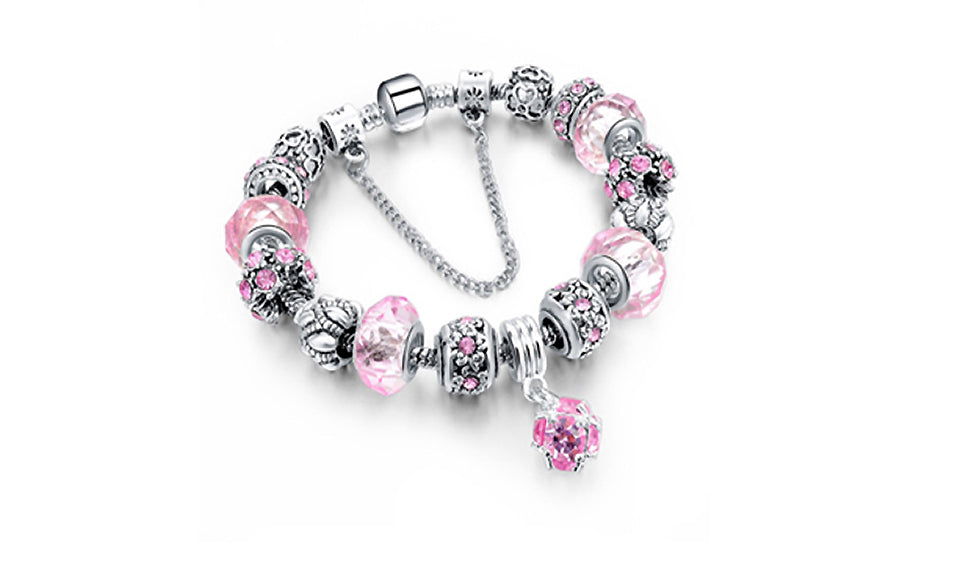 Crystal Bead Bracelet With Ball Charm and Austrian Crystals