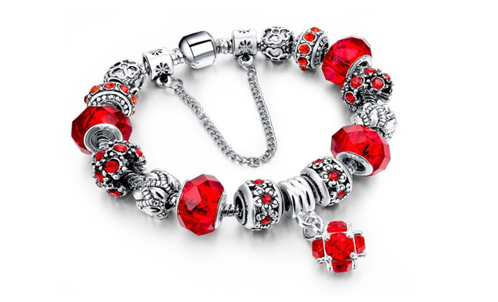 Crystal Bead Bracelet With Ball Charm and Austrian Crystals