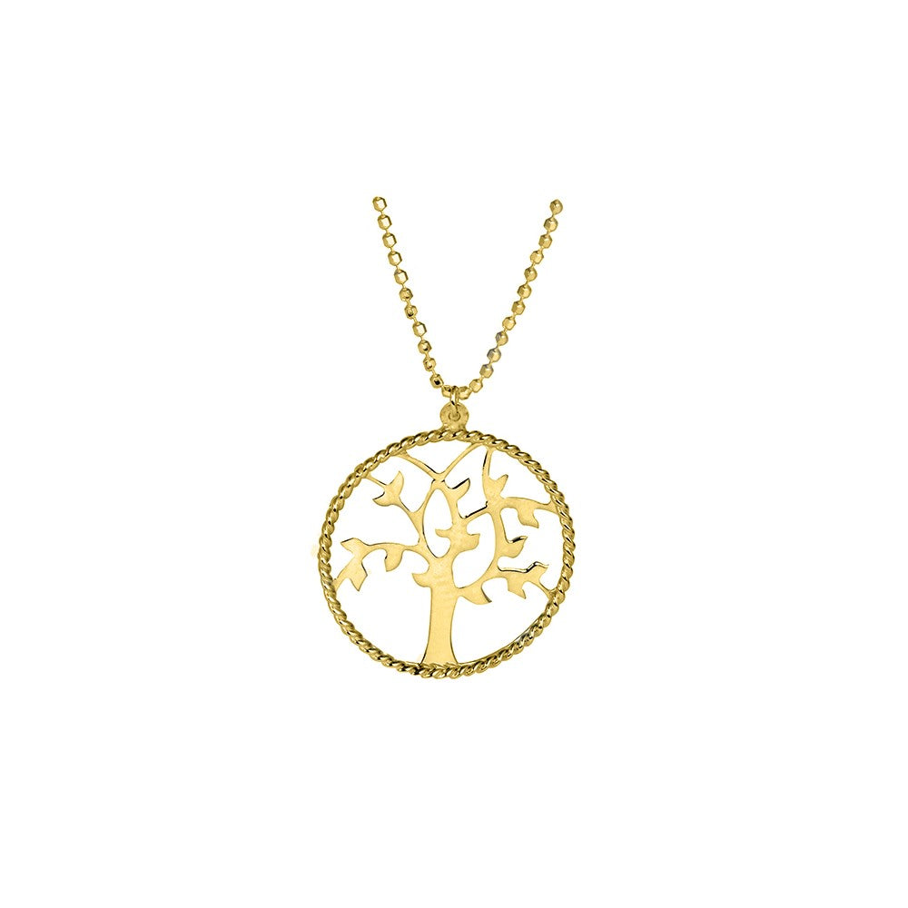 Italian Sterling Silver Diamond Cut Tree Of Life Necklace