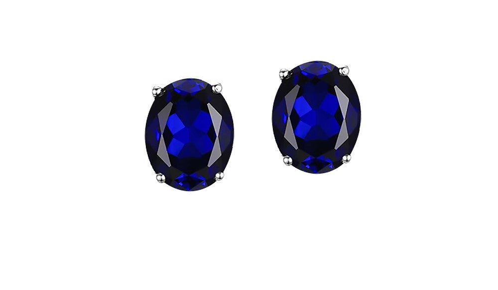 Sterling Silver Oval Cut Stud Earrings – Emerald, Sapphire, Blue Topaz