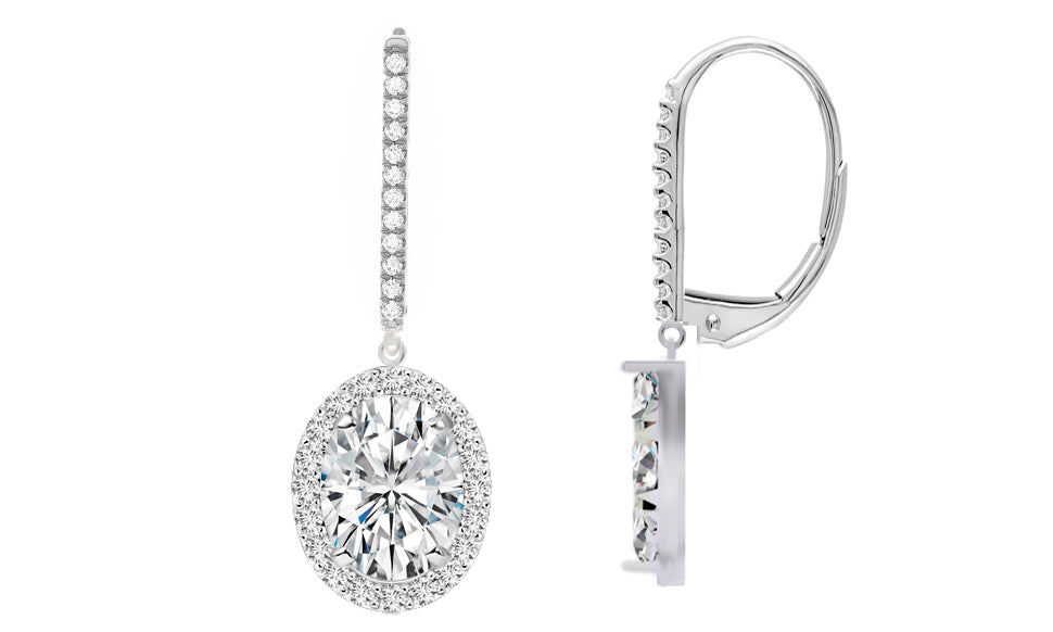 Oval Cut Crystal Halo Leverback Earrings – Gold, or Rose Gold Plated