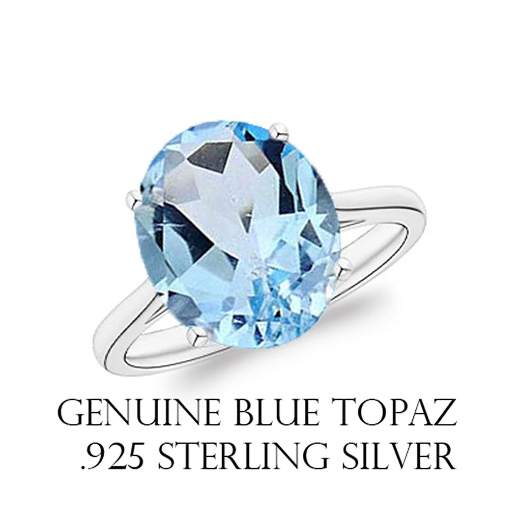 5.0 CTW Genuine Oval Cut Gemstone Ring in Sterling Silver