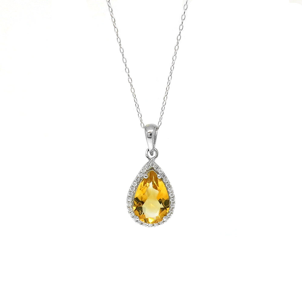 Genuine Pear-Cut Gemstone Sterling Silver Necklace