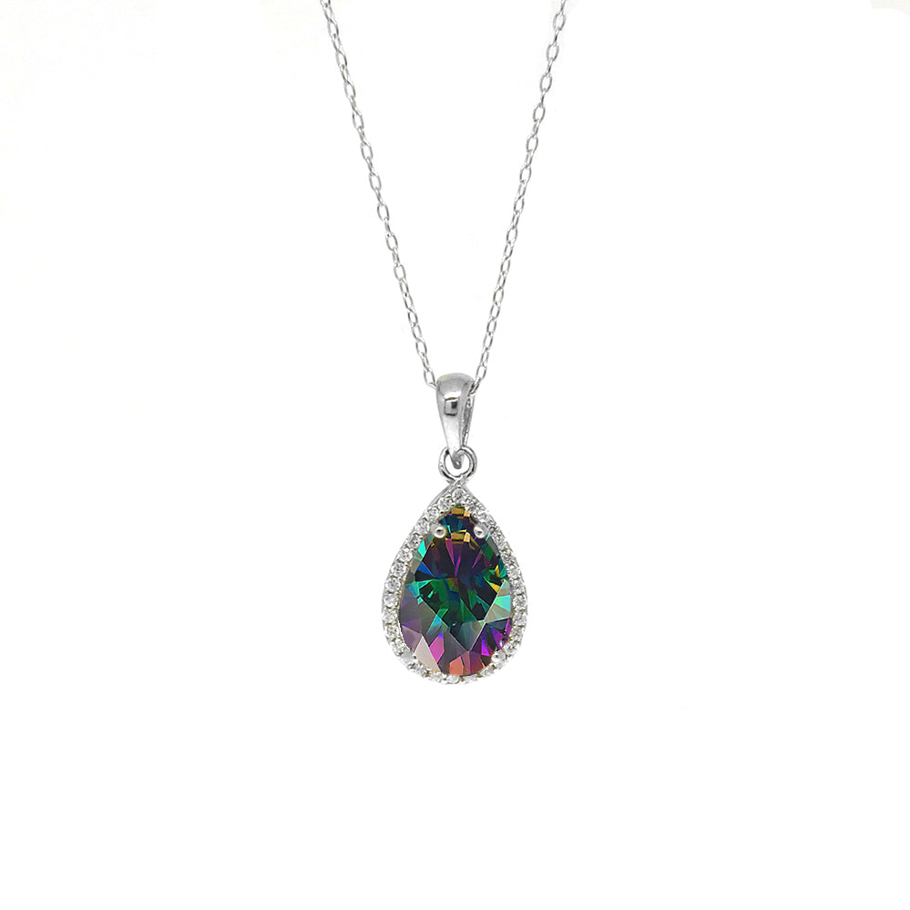 Genuine Pear-Cut Gemstone Sterling Silver Necklace