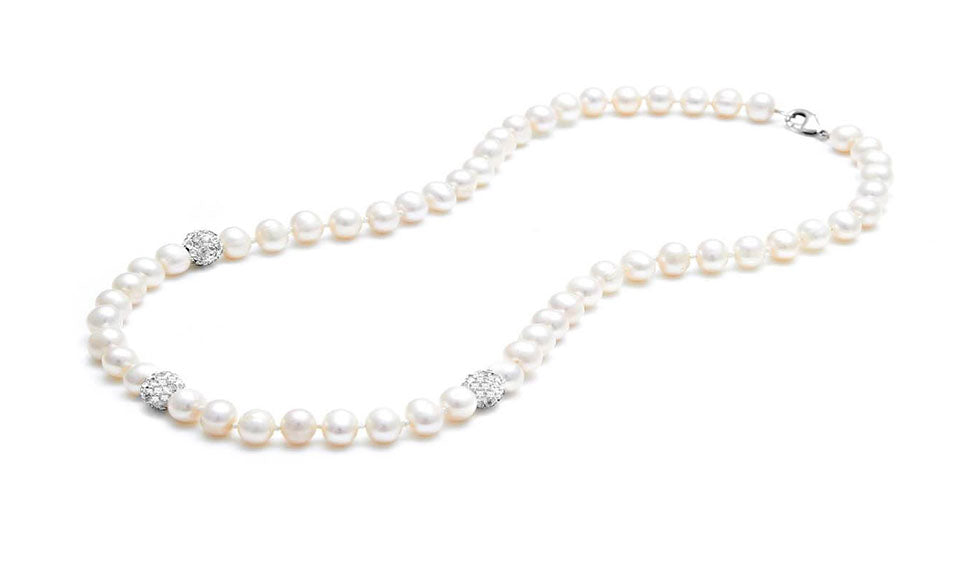 Genuine Freshwater Pearl and Crystal Ball Necklace