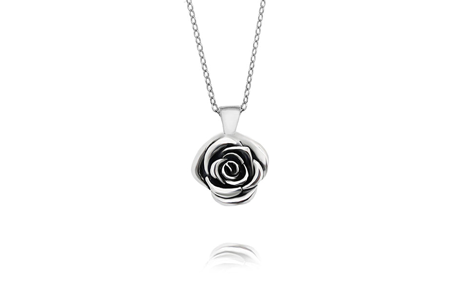 Sterling Silver Artisan Rose Flower Pendant Necklace