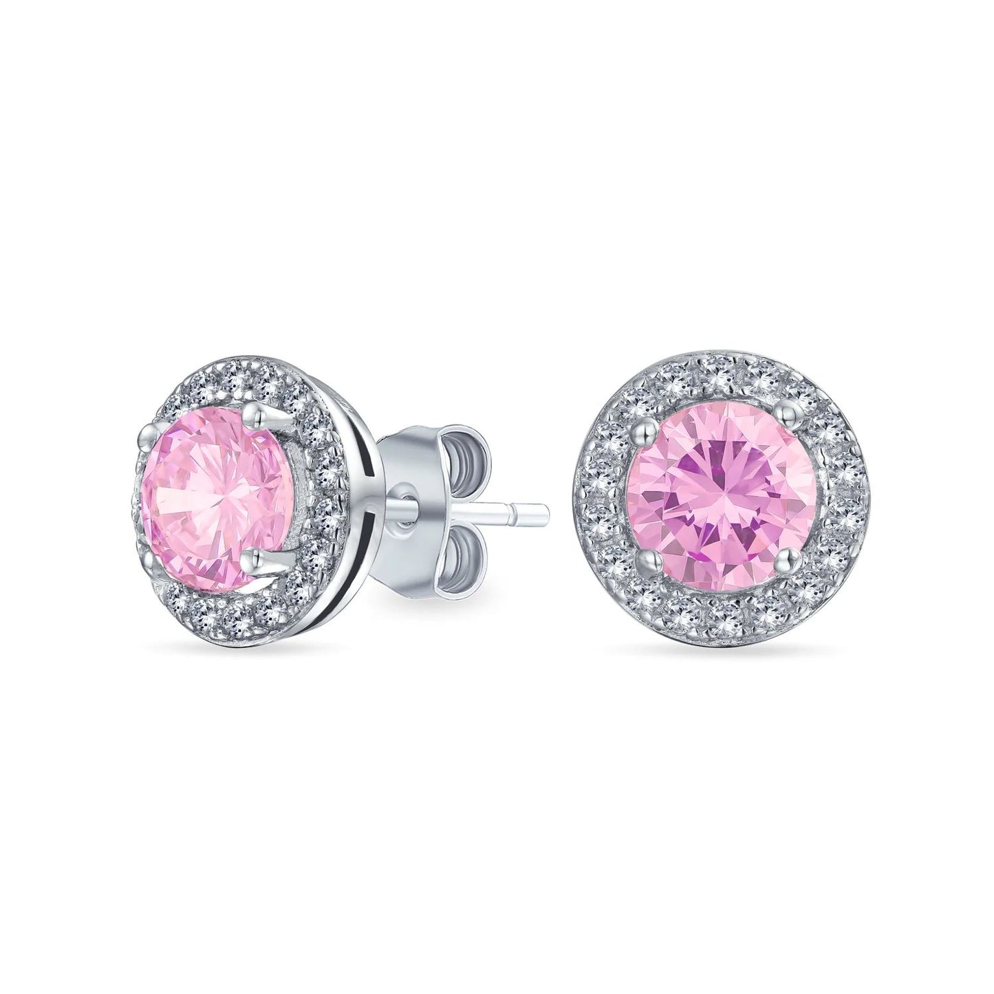 Sterling Silver Halo Stud Earrings – 3.00 CTW, Multiple Colors