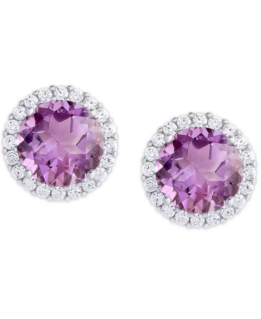 Sterling Silver Halo Stud Earrings – 3.00 CTW, Multiple Colors