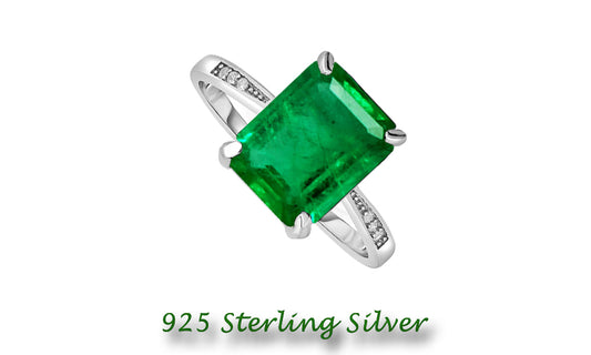 Sterling Silver 4.00 CTW Emerald Cut Lab-Created Gemstone Ring