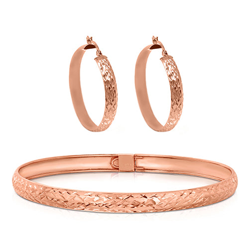 Sterling Silver Diamond Cut Bangle and Hoop Earrings (3 Color Options)