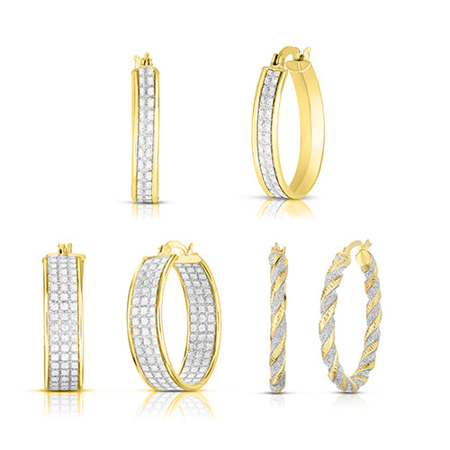 Sterling Silver Crystal Dust Hoop Earrings Set of 3 (Color Options Available)