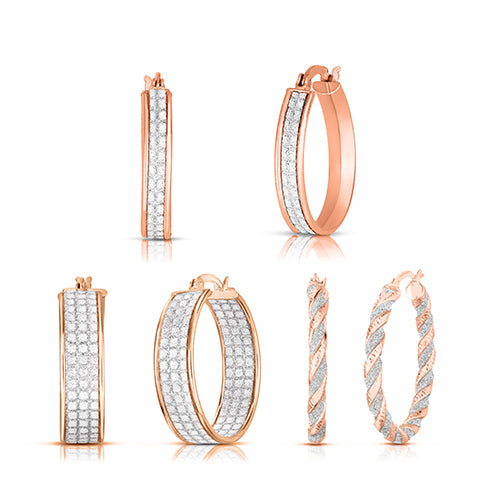 Sterling Silver Crystal Dust Hoop Earrings Set of 3 (Color Options Available)