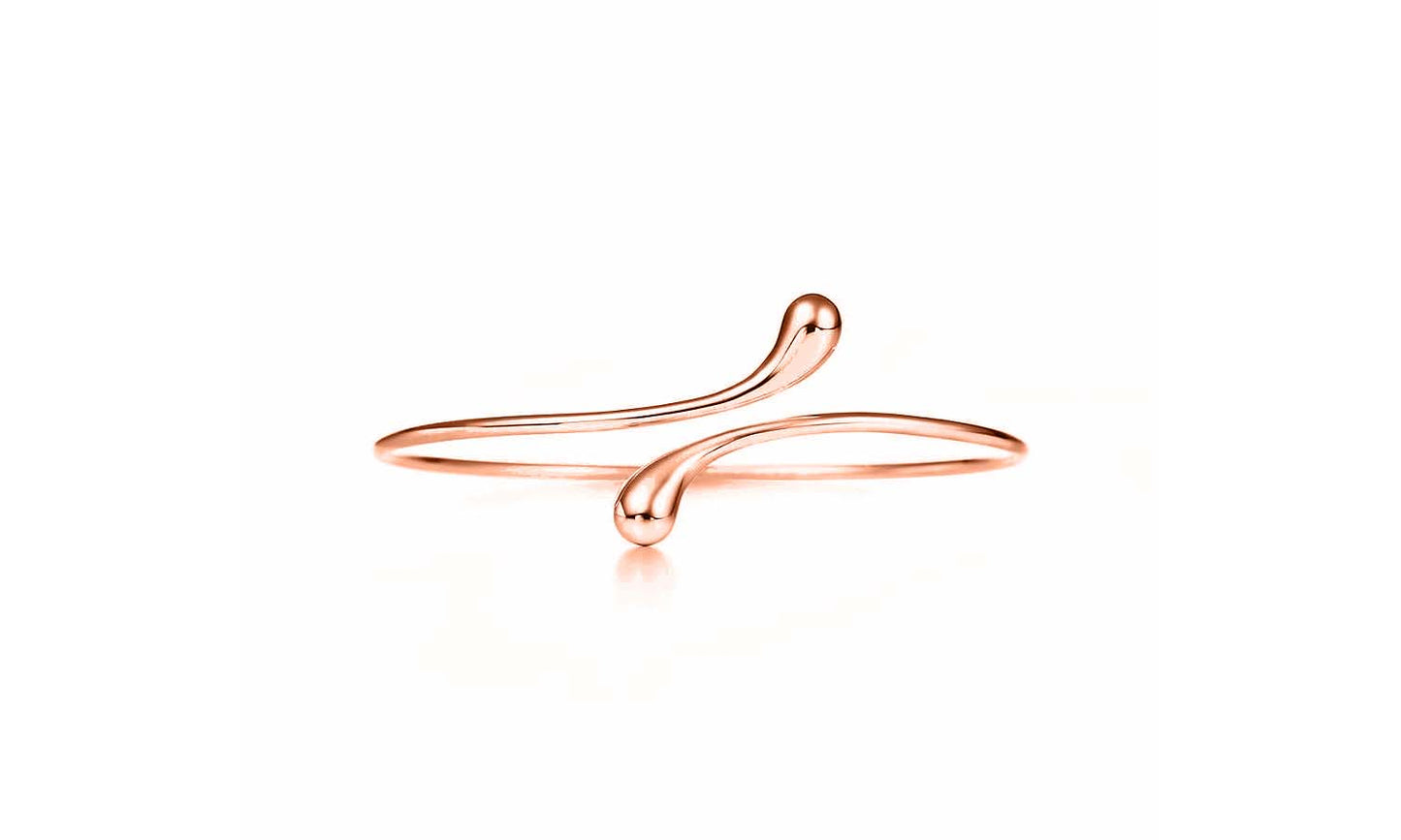 Sterling Silver Plated Bypass Teardrop Bangle – Gold or Rose Gold