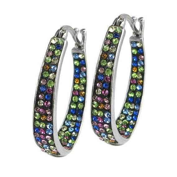 Graduated Crystal Hoop Earrings in 18K Gold Plating