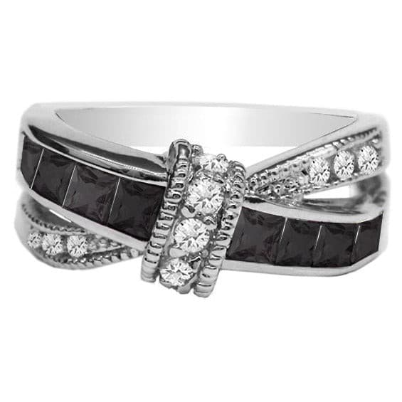 Criss-Cross Ring with Cubic Zirconia in Rhodium Plating