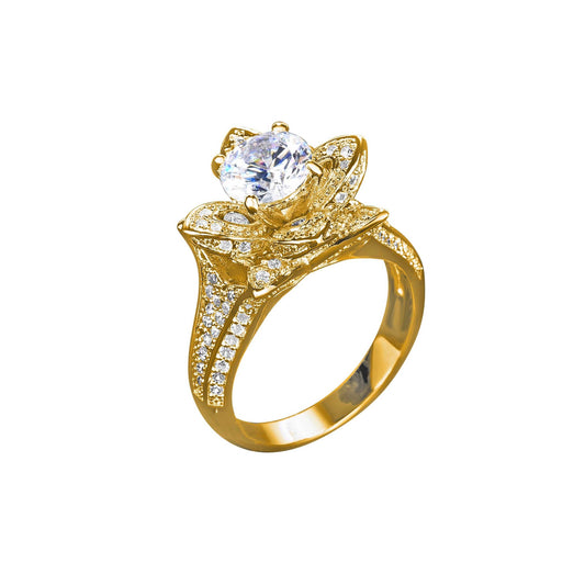 Micropavé Flower Ring with Cubic Zirconia in Rhodium Plating