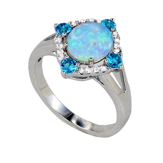 White Fire Opal And Aquamarine Ring