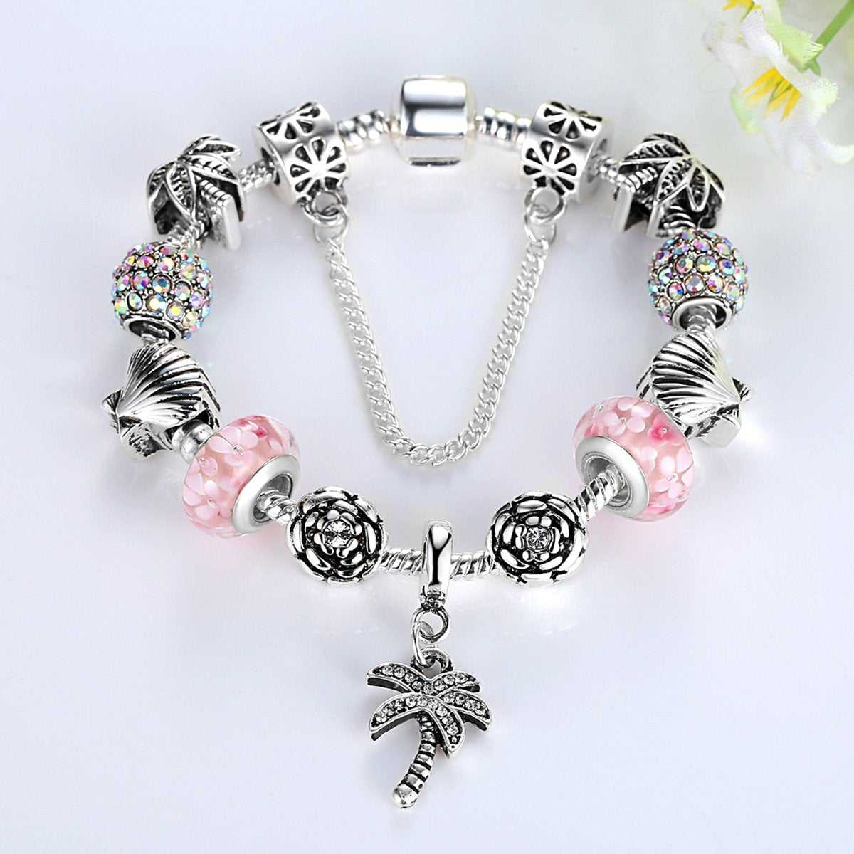 Aurora Borealis Crystal Palm Tree Charm Bracelet — Made with Swarovski Elements